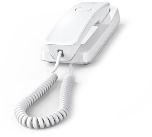 Gigaset Desk 200 - Schnurgebundenes platzsparendes Telefon mit elastischem Kabel - 10 Kurzwahleinträge - Wahlwiederholung - MFV- oder Impulswahl einstellbar, weiß [Deutsche Version]