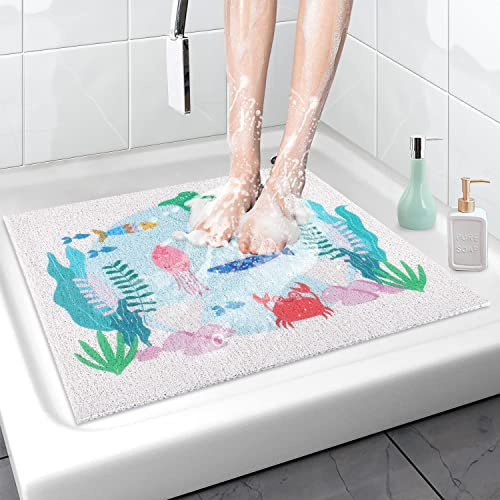MORROWCAMP Duschmatte rutschfest 60x60 cm Weich Badewannenmatte, Antibakterielle Badematte mit Ablauflöchern, Antirutschmatte Dusche für Badewanne und Nassbereiche (Weiß, 60 x 60 cm)