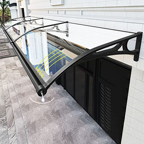 Vordach für Haustür mit Großem Waschbecken aus Aluminiumlegierung,Haustürvordach Fenstermarkise,Polycarbonat Rundbogenvordach,Beidseitiger Abfluss,für Balkon-Traufe-Garten (120x300cm/47x118)