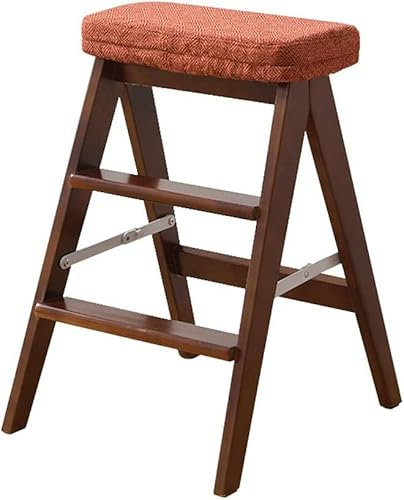 Foldable Step Stool Multifunction Ladder Fashion Stepladders for Home Library Loft Kitchen, Wooden 3 Steps -M12N (Color : 6#, Size : Walnut color)