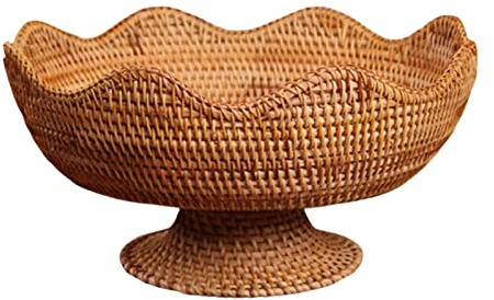 Colcolo Rattan Fruit Bowl, Food Snack Serving Basket, Basket Display,Footed Fruit Basket, Woven Fruit Basket for Picnic, Countertop Makeup, Photo Props, Large