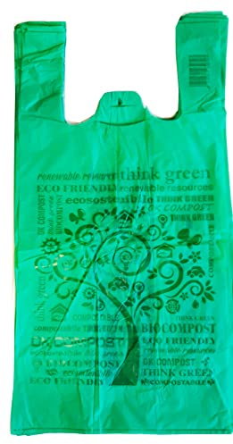 Generico buste molto grandi 30+20x60 gr. 13 verde biodegradabili compostabili norma EN 13432 per negozi alimentari, spesa usi domestici a strappo e asola shopper sacchetti bio resistenti (110)