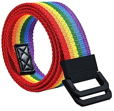 NIUXICH Canvas Gürtel Streifen Regenbogen Metall Doppelring Schnalle Jeans Taktischer Gürtel Kleidung Dekorativer Gürtel, Regenbogen, 3.8x115cm