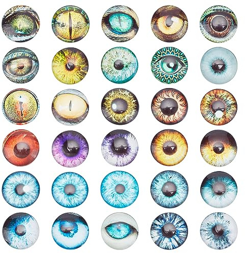 PH PandaHall 30 Stile Halloween Glasaugen 40mm Glascabochons Große Tier Glasaugen Halbrund Kuppel Cabochon für Halloween Schmuckzubehör Cameo Anhängerherstellung Kunstrequisiten Puppenherstellung