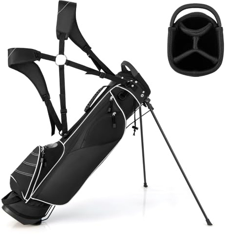 GYMAX Golf Stand Bag, Professional Golf Club Bag with 4 Way Divider, 4 Storage Pockets and Adjustable Shoulder Strap, Waterproof Golf Carry Bag for Men & Women (Black)