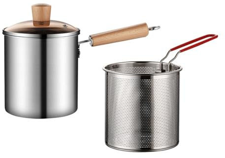 Folpus Friteuses à frire multifonctions, ustensiles de cuisine et couvercles, japonaise Tempura pour frites Tempura d'extérieur, Pot avec panier