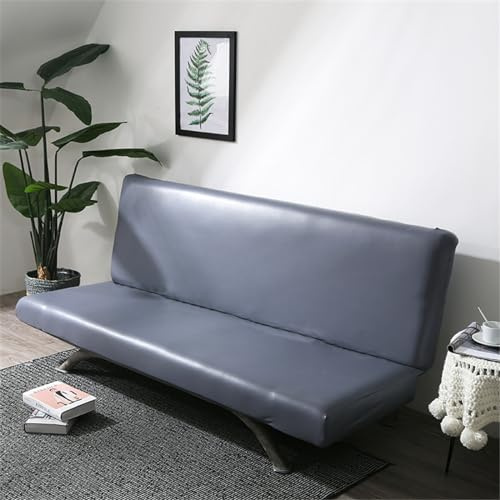 Surwin Sofabezug ohne Armlehnen 2/3 Sitzer, PU Leder Stretch Wasserdicht Armlose Clic Clac Sofabettüberzug Bunt Sofahusse Schonbezug Protector für Klappcouch Schlafsofa (180cm,Grau)