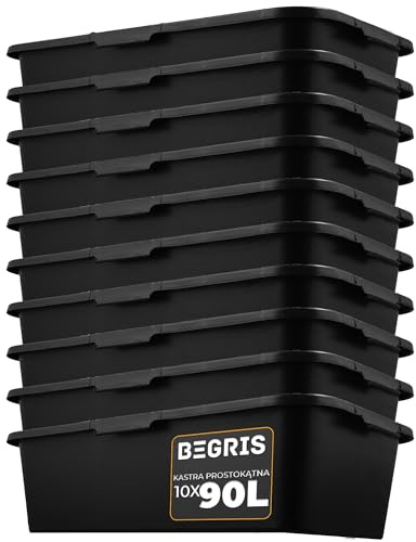 BEGRIS® 10x Baueimer Mörtelkasten 90 Liter Kunststoff Rechteckige Bauwanne für den Garten Plastikwanne Groß Mörtelwanne mit Griffen Speiskübel Schwarz 10 Stück