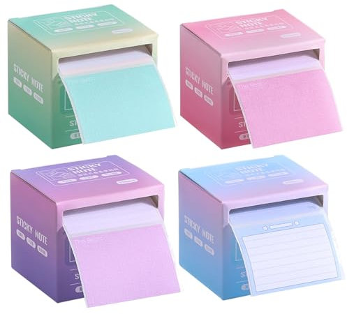 Bagentry 4 Sticky Notes Roll Tape with Pull Out Dispenser Boxes, 1024 Sheets Full Adhesive Sticky Notes 1.7 x 2.4 Inch, Self-Stick Memo Pads Sticker Label for Noting Writing (4 Colors)