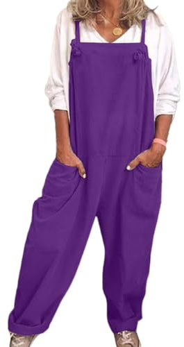 shownicer Salopette da Donna Pantaloni Larghi Overall Tuta Estiva Senza Maniche Salopette Casual Tinta Unita Jumpsuit con Tasche Laterali