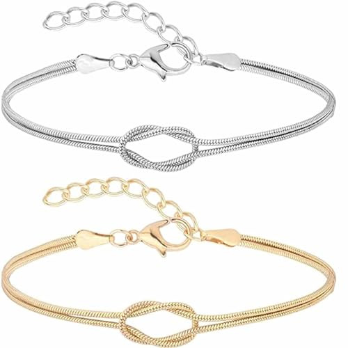 Gerrit Mutter- und Tochter-Bond-Knoten-Armbänder, Liebesknoten-Schlangenkette-Unendlichkeitsarmband für Frauen, 925er-Sterlingsilber, vergoldetes Armband (Gold+Silver)