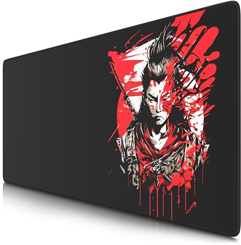 TITANWOLF Alfombrilla Gaming XXL para ratón 900x400, Mouse Pad - Precisión y Velocidad, Parte Inferior de Goma para una sujeción Estable, Antideslizante, Resistente al Agua, Motivo Samurai