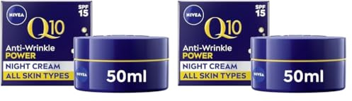 NIVEA Q10 Anti-Wrinkle Power Revitalising Night Cream (50ml), Anti-Wrinkle Face Cream with Skin Identical Q10 and Creatine, Regenerative Night Cream (Pack of 2)