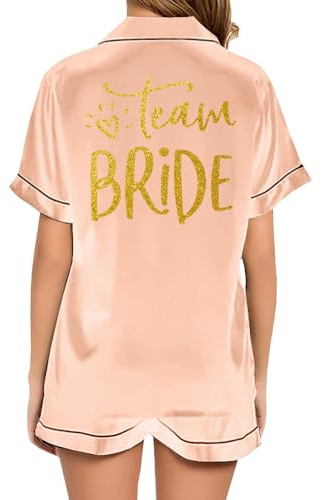 JPHCHSC Mujer Pijama Seda con Botones de Dama de Honor del Equipo Bride Conjunto de Pijama de Dama de Honor 2 Piezas 27