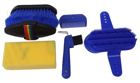 6-teiliges Stall-Reinigungsset, Pferdepflege-Set, Schwamm, Fellkamm, Hufeisen-Stallbürste, Werkzeuge für Pferdefell