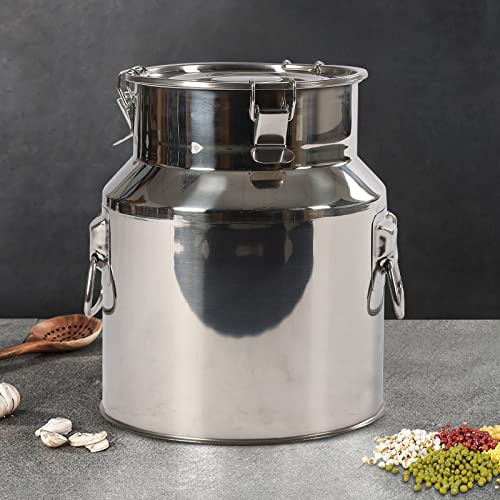 Jarra de leche de acero inoxidable con tapa, cubo sellado hermético, con junta y cierre de sujeción, jarra de leche, recipiente de acero inoxidable para transporte o almacenamiento (14 L)