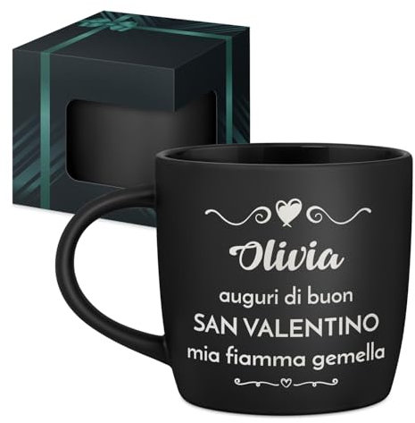 Maverton Tazza da caffè latte o tè in ceramica - 400 ml - Incisione personalizzata - Bicchiere con manico per bevande per Lei - Tazze da colazione per compleanno donna - Interno nero - innamorati