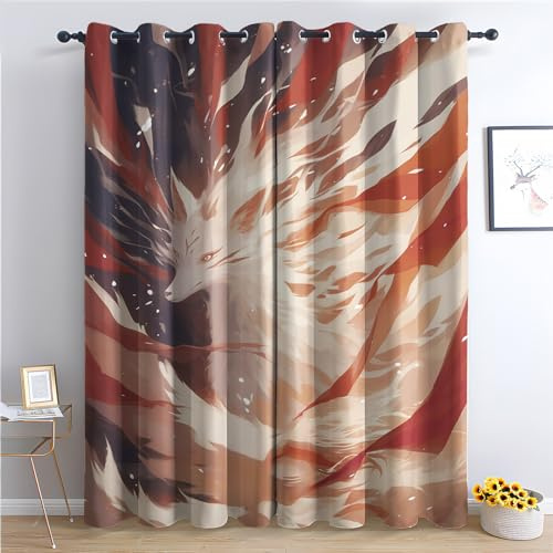 Generisch Vorhänge Fuchs - Tiere Fenster Gardinen mit Ösen, Vorhang Blickdicht Verdunklungsvorhänge Thermovorhang für Wohnzimmer Schlafzimmer Deko 2er Set, H 166 x B 75 cm G-#55