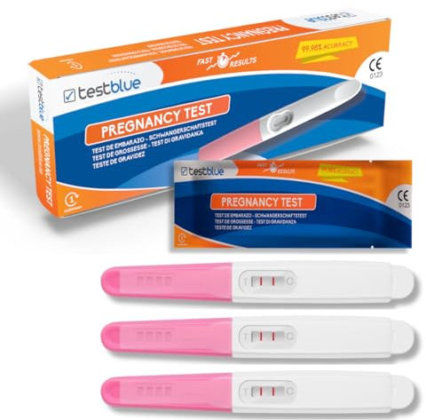 TestBlue Test de Embarazo 99,98% Precisa (Pack de 3) – Prueba de Embarazo de Alta Sensibilidad hCG | Resultado Rápido en 3 Minutos | Test Embarazo Profesional y Fácil de Usar en Casa