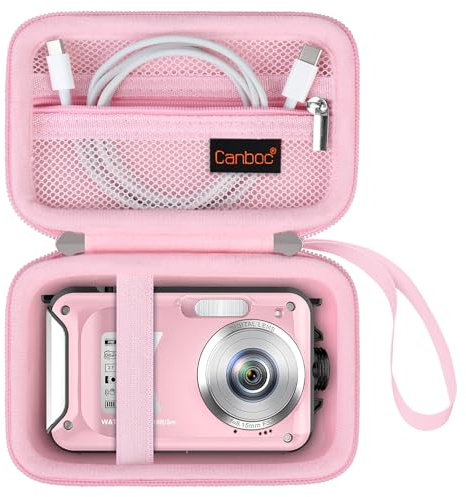 Canboc Waterproof Camera Case for YISENCE/Yiffecal/SPUNALP/EUXOR Waterproof Digital Camera, 4K Underwater Camera Bag, Mesh Pocket fits USB Cable, Batteries, Pink (Case Only)