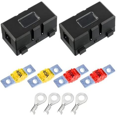 2 Stück Midi-Sicherungshalter, ANS Auto-Sicherungshalter mit 40 A, 50 A Ampere-Sicherungen und 4 Klemmen, Hochstrom-Sicherungshalter, Midi-Sicherungen für Autos, LKWs, Fahrzeuge