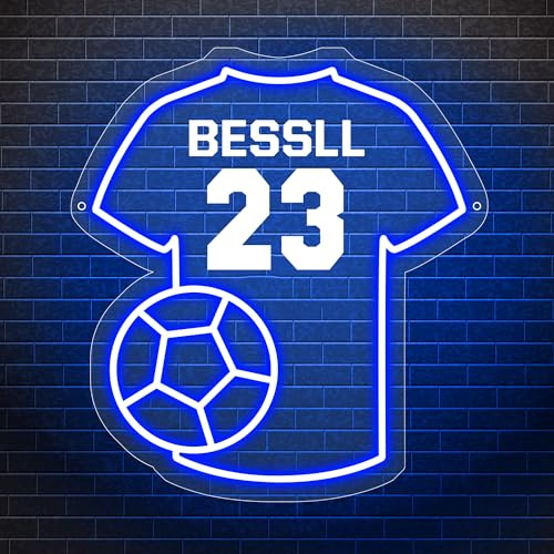 MYZQIFF Personalisierte Fußball Neon Licht Wandschild Mit LED-Nachtlicht, Benutzerdefinierte Name Fußball Trikot Neon Schild Wanddekoration, Sport Weihnachten Geburtstag Kinder Jungen Geschenk