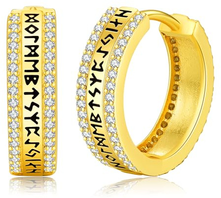 Wikinger Creolen Ohrringe Gold, 925 Sterling Silber Wikinger Ohrringe für Herren Damen,Nordischer Wikinger Rune Creolen Ohrstecker Wikinger Ohrschmuck Schmuck Geschenke