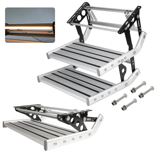 ASumPio RV-Stufenstabilisierungsset, Camping-RV-Treppe, Faltbare, rutschfeste RV-Stufen mit LED-Licht, geeignet für Wohnmobil, Wohnwagen, Campervan, Caravan,Withlight