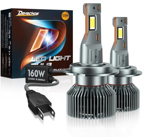 DeveChos H7 LED 30000LM Lampadine: 160W Kit di Conversione - Led h7 Fari Alogeni Auto - Lampadina Sostituzione per Alogena - 6500K Bianco