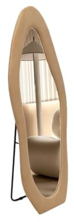 SensaHome Gepolsterter Standspiegel in Form – Ganzkörperspiegel Wildledersamt – 60 x 160 – Taupe
