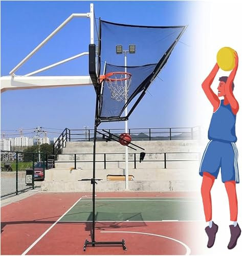 Beweglicher Automatischer Basketball -Netto -Rebounder, 180 ° Rotierende Schießpraxis Anhang Return Net - Einstellbare Höhe, Für Traditionelle Pole- Und Wandgeräte, Innen Im Innenraum Im Freien ~//