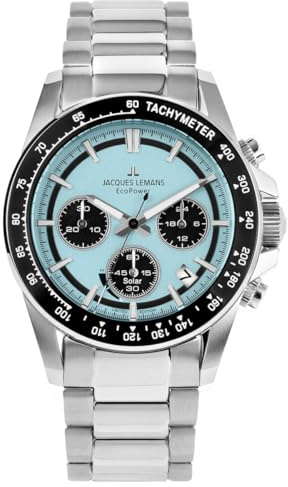 JACQUES LEMANS Herren-Uhren Analog Solar One Size, Hellblau 32027255