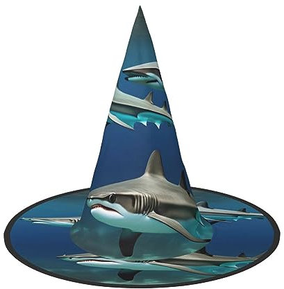 Vuoongt Chapeau d'Halloween polyvalent et léger avec imprimé requins marteaux, chapeau pointu pliable