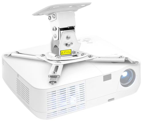 QWORK® Supporto universale da soffitto per proiettore, supporto per proiettore bianco, rotazione a 360°, inclinazione a 20°, fino a 10 kg