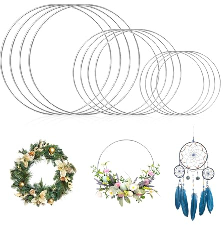 12 Stücke Metallring 10/15/20CM, Traumfänger Makramee Ring Silber | Dicke 2.8MM, für Hochzeitsgirlanden Wanddekorationen