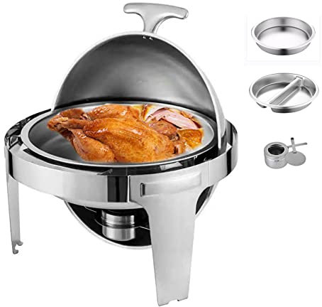 Chafing Dish aus Edelstahl, rund, Chafing Dish mit Rolltop, Buffet-Server, Wärmetablett, Speisenbuffets, Speisenwärmer für Partys, Buffet-Set, Chafing Dishes, 6 Quart, für Hochzeiten, Partys, Banket