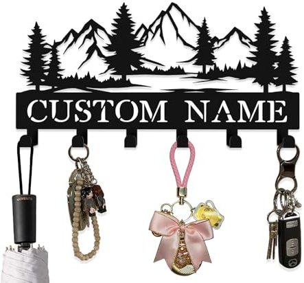 Maßgeschneidert Schlüsselhaken aus Metall, Personalisierung Schlüsselhalter Wandmontage, Große wälder, berge Thema Wanddekoration, Haken Organizer, für Wohnzimmer, Eingangsbereich, Badezimmer, Küche