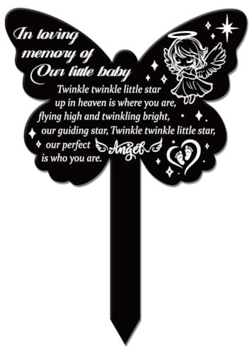 GLOBLELAND Butterfly Shaped Angel Garden Memorial Remembrance Stake - Acrylic Waterproof Plaque for Cemetery, Yard and Grave