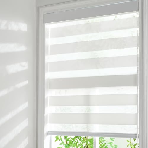 Pesalco Zebra Roller Shades, Cordless Zebra Blinds for Window, Window Blinds for Indoor, Light Control Light Filtering for Day and Night, 36''W X 72''H, White