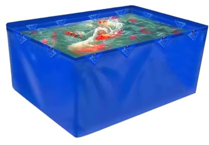 Flexible Teichfolien, 450 g/m² PVC-Plane für Salzwasserfische und Koiteiche, Befestigungsringe, temporärer Auffangbehälter – großes Fischbecken – ohne Rahmen (Farbe: Blau, Größe: 9,51 x 9,51