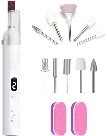 Elektrische Nagelfräser Kabellos,2 in 1 Elektrische Nagelfeile,Fräser für Gelnägel,Maniküre Set Elektrisch,Geeignet Zum Trimmen Der Nagelform,mit 5 Nagelschleifkopf und 2 Nagelschwämmen