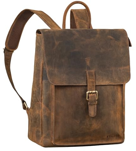 STILORD Debbie Stor Vintage Läderryggsäck Damernas Stadryggsäck Äkta läder Damryggsäck Stilig Dagsryggsäck med många fack Arbetsryggsäck med laptopfack 15,6 tum Farbe:Colorado-brun