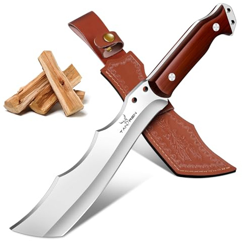 TAN REN Outdoor Messer, Survival Messer mit Scheide zum Schneiden von Bäumen und Gartenarbeit, Full Tang Heavy Duty Jagdmesser mit Holzgriff, Machete Survival zum Hacken, Clearing Brush