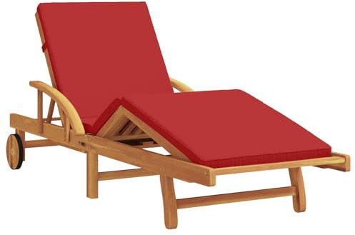 vidaXL Sonnenliege mit Kissen Rot 200 x 67 x 84cm Massivholz Akazie, Garten und Terrasse, moderner Outdoor-Lounger, rechteckige verstellbare Liege, robuste Gartenmöbel, Sommer-Sitz.