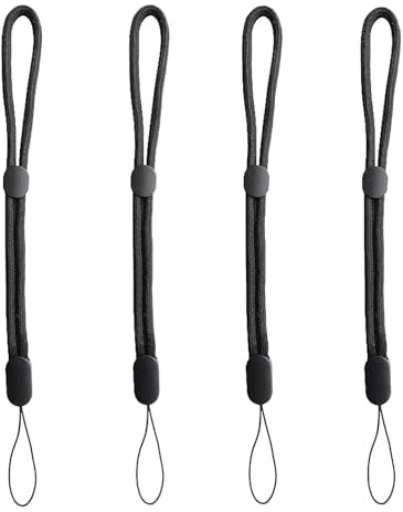 Laccio per Macchina Fotografica, 4 Pezzi Cordino da Polso Regolabile, confezioni camera Tether cinghia di sicurezza, Cinturino da Polso Nylon per Custodie Cellulare, Fotocamere, Chiavi, 25 cm, Nero