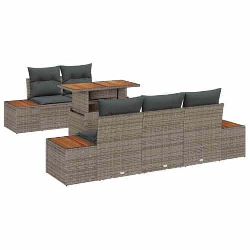 vidaXL Trädgårdsoffset med lagring 6 pcs Grå Poly rattan, Trädgårdsoff set, modulärt utemöbel, lätt akacia, UV-beständiga material, förvaring, lounge för patio