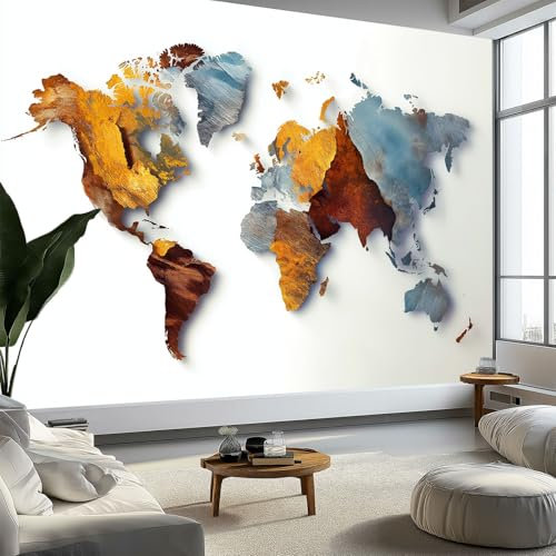 Carta da Parati Fotografica in Tessuto Non Tessuto Stile Semplice Design Moderno 3D per Soggiorno Camera da Letto Ufficio Texture Metallica Mappa Decorazione Murale Facile da Applicare, 350 x 256 cm
