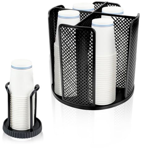 Mulaibdin Lot de 2 tasses rotatives et couvercles avec 4 compartiments, distributeur de gobelets en carton, distributeur de gobelets debout pour gobelets en plastique, distributeur de tasses à café