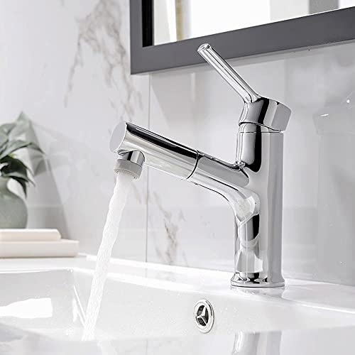 Rubinetto per Lavabo con Doccetta Estraibile, Miscelatore Monocomando per Lavabo per Acqua Calda E Fredda, Doccetta A Doppia Funzione, Rubinetto Estraibile con Beccuccio -Chrome