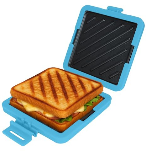 Microwave Toastie Maker Microwave Toastie Sandwich Maker and Grill Wireless Silicone Microwaveable Cookware Extra Crispy Toasties & Panini Maker - No Soggy Results - Compact & Dishwasher Safe (Blue)